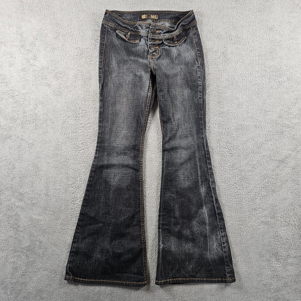 LEI Vintage Y2K Dark Wash Low Rise Flare Jeans Button Fly Juniors Size 7